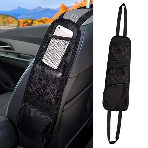 DETACHI Car Seat Side Organizer, Pack 1 Auto Seat Storage Hanging Bag, Multi-Pocket Storage Bag, Phones, Drink, Stuff Holder with Mesh Pocket for Cars, SUV & Truck(Black, 42X14X4CM) - Image 1