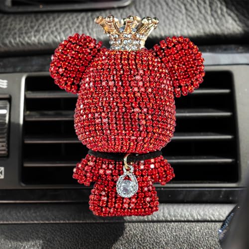 RISDORAY Cute Car Accessories Bling Crystal Bear Car Air Freshener With Vent ClipRhinestone Aesthetic Car Decor Interior Decoration RED - Image 1