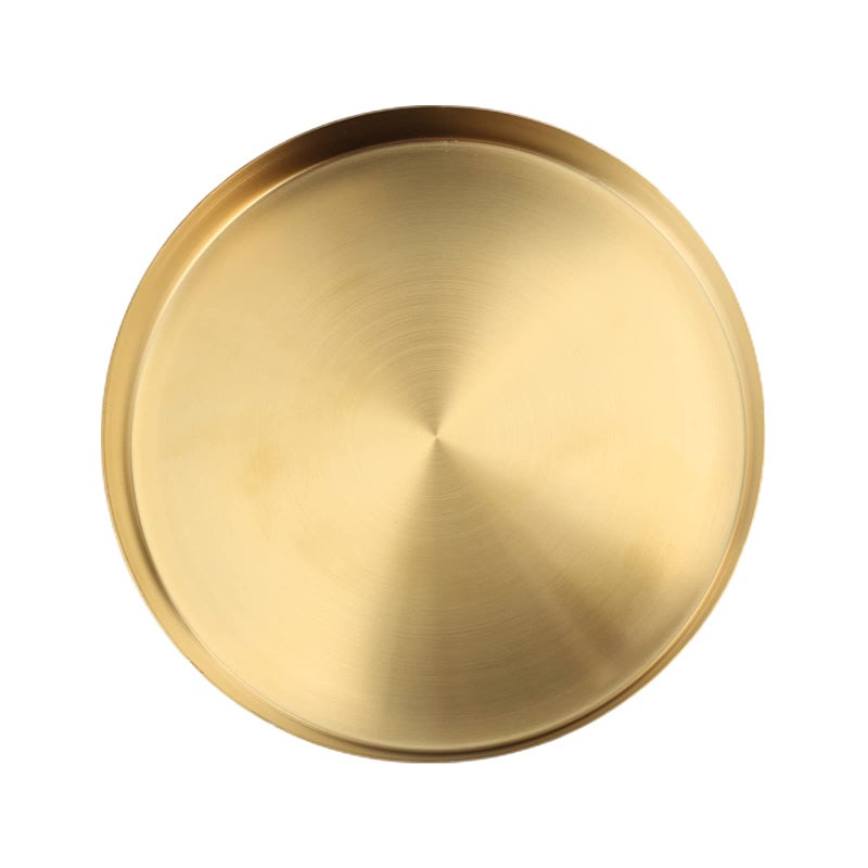 Gold Round Tray Decorative Plate, Drinks Tray, Stainless Steel Serving Tray Metal Organizer Plate for Makeup, Jewelry, Tea, Coffee, Drinks, Toiletries, Kitchen Tableware(Large)