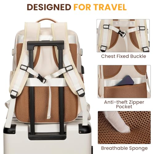 PALAY® Travel Laptop Backpack,40L Double Layer 15.6 Inch Travel Laptop Backpack Fashion Beige Safe Anti-Theft Waterproof Oxford Cloth with Shoe Bag - Image 4