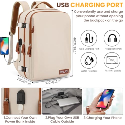 PALAY® Travel Laptop Backpack,40L Double Layer 15.6 Inch Travel Laptop Backpack Fashion Beige Safe Anti-Theft Waterproof Oxford Cloth with Shoe Bag - Image 3