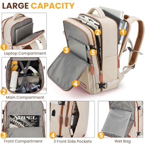 PALAY® Travel Laptop Backpack,40L Double Layer 15.6 Inch Travel Laptop Backpack Fashion Beige Safe Anti-Theft Waterproof Oxford Cloth with Shoe Bag - Image 2