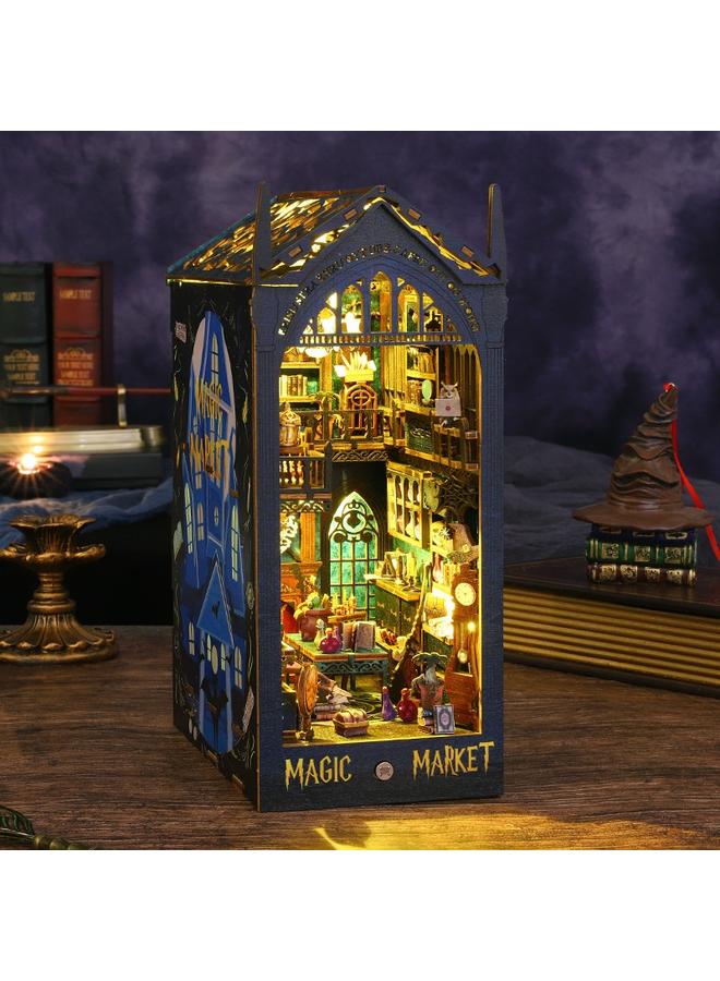 الأزرق جي دبليو Kittdiy House Magic Market 3D مجمعة ثلاثية الأبعاد ، منزل مصغر ، هدية عيد ميلاد لعبة بناء - Image 1