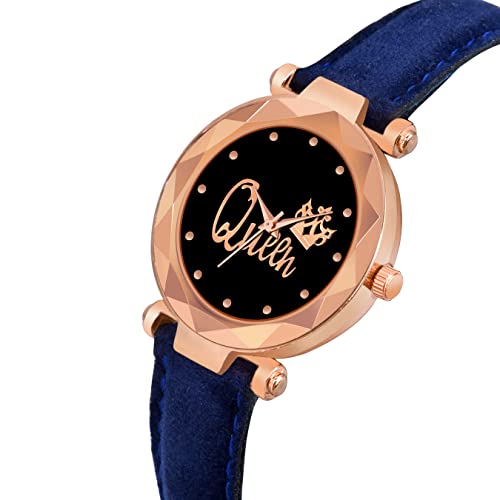 CERO Pack of 2 Queen Dial Leathers Strap Analog Women and Girls Watch (Black & Blue) - Image 5