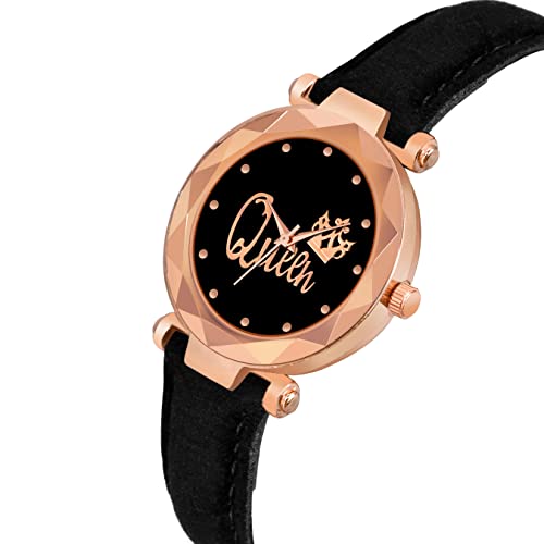 CERO Pack of 2 Queen Dial Leathers Strap Analog Women and Girls Watch (Black & Blue) - Image 4