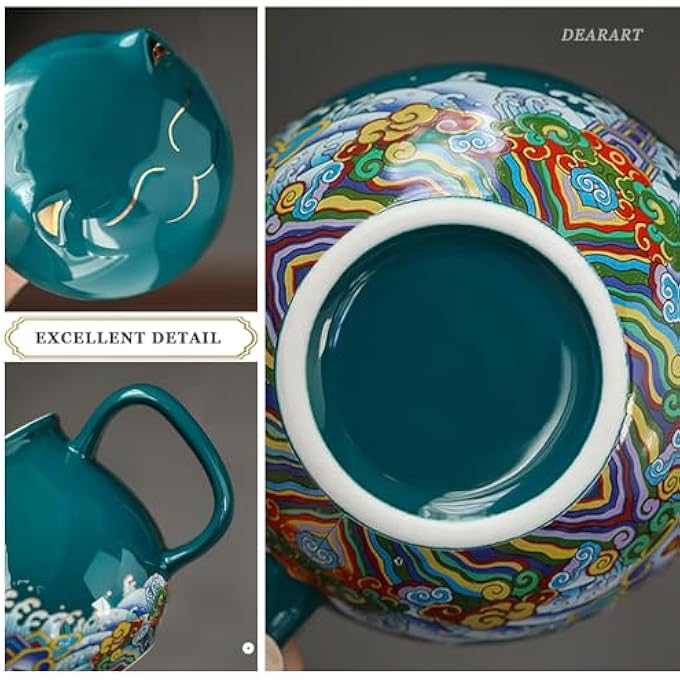 DEARART كوب شاي جميل مع فلتر غطاء سعة 300 مل مصنوع من مادة السيراميك سهل التنظيف يحافظ على سخونة الماء أثناء النقع كيس أوراق الشاي السائبة مع حليب القهوة قطة لطيفة باللون الأخضر - Image 5