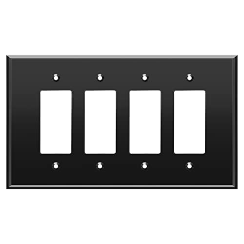 LIDER Reflective Decorator Wall Plate Mirrored Light Switch Plate Plexiglass Outlet Cover Oversized 4Gang 525 x 888 LWP34OABK Acrylic Mirror Glass Black 1Pack - Image 1