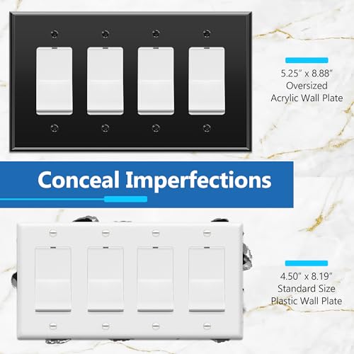 LIDER Reflective Decorator Wall Plate Mirrored Light Switch Plate Plexiglass Outlet Cover Oversized 4Gang 525 x 888 LWP34OABK Acrylic Mirror Glass Black 1Pack - Image 3