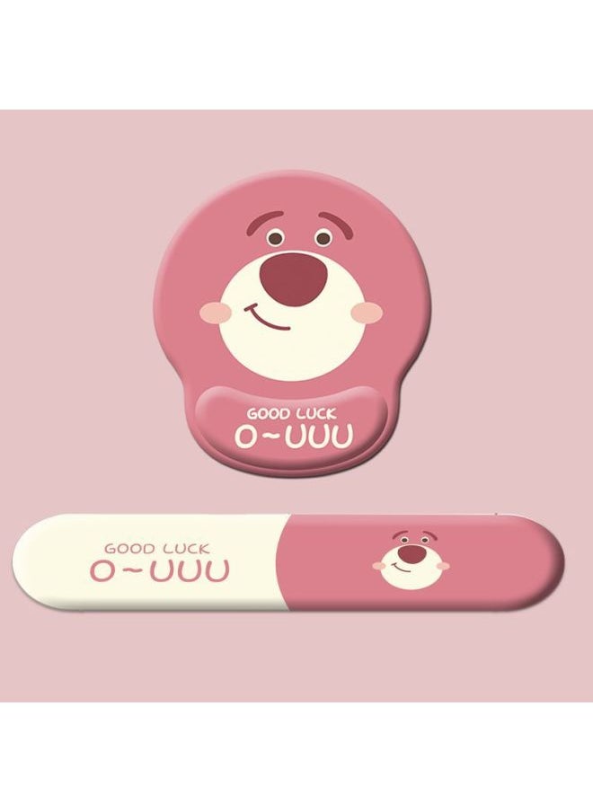 Generic - Combination Silicone Suit Wrist Pad Keyboard Hand-held Strawberry Bear Cute Anime Two-piece Wrist Pad Hand-held Mouse Pad-Color:Product+opp Bag Packaging-Pattern:G07+G24-MH030-13 - Image 1