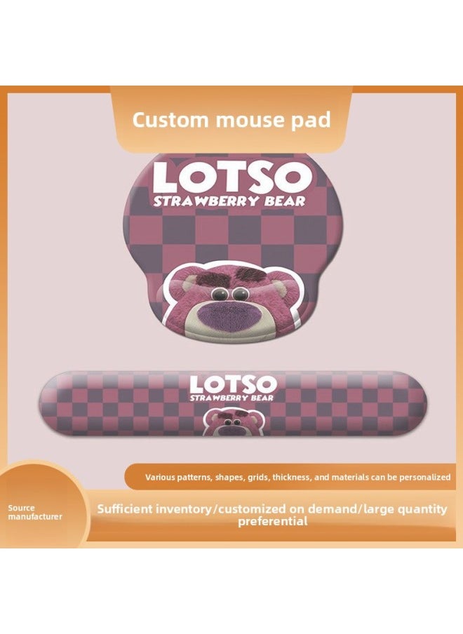 Generic - Combination Silicone Suit Wrist Pad Keyboard Hand-held Strawberry Bear Cute Anime Two-piece Wrist Pad Hand-held Mouse Pad-Color:Product+opp Bag Packaging-Pattern:G07+G24-MH030-13 - Image 1