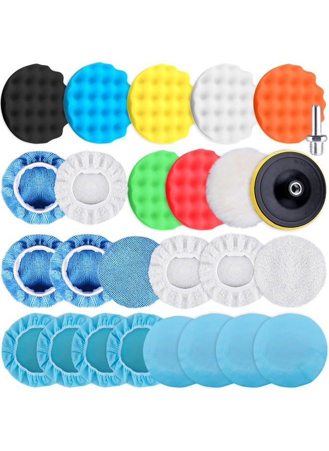 SIQUK 26 Pieces Car Polisher Buffing Pads 7 Inch Car Polishing Pad Kit Foam Polish Pads Wax Bonnets Polisher Buffer Attachment for Drill  - Image 1