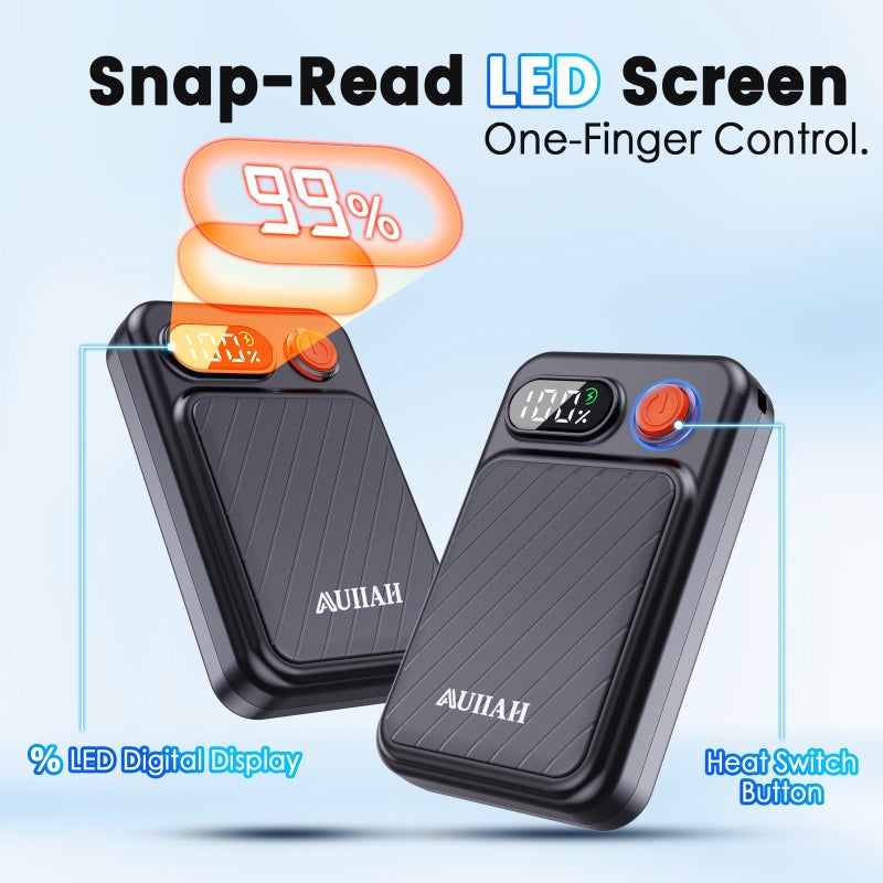 AUIIAH Hand Warmers Rechargeable 2 Pack - Electric Rechargeable Magnetic Hand Warmer with LED Display, 4 Heat Levels, Lanyards, USB, Gift for Men Women Kid, for Golf/Skiing/Camping/Hunting Essentials - Image 2