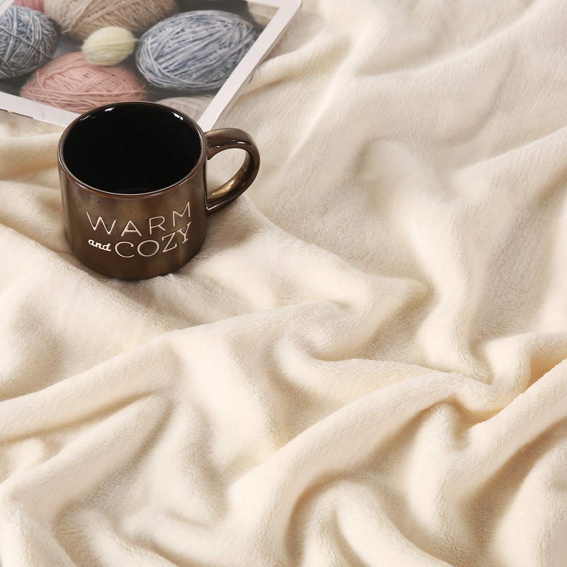 TASTHROW Large Flannel Fleece Throw Blanket, 50Ã—70 Inch - Cozy Lightweight Thick Blanket - All Seasons Suitable for Women, Men and Kids (Creamwhite) - Image 3