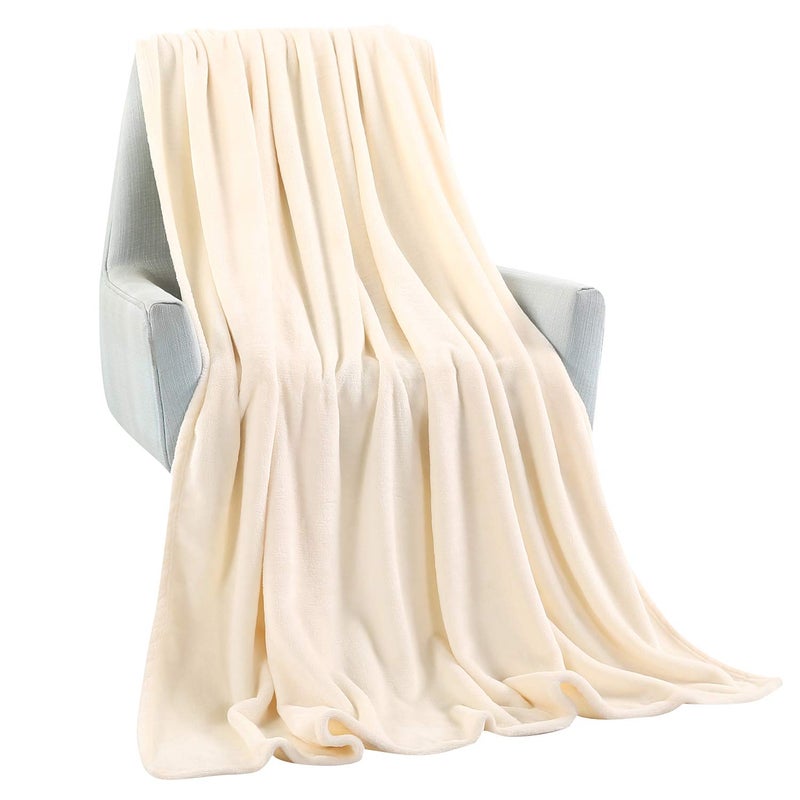 TASTHROW Large Flannel Fleece Throw Blanket, 50Ã—70 Inch - Cozy Lightweight Thick Blanket - All Seasons Suitable for Women, Men and Kids (Creamwhite) - Image 2