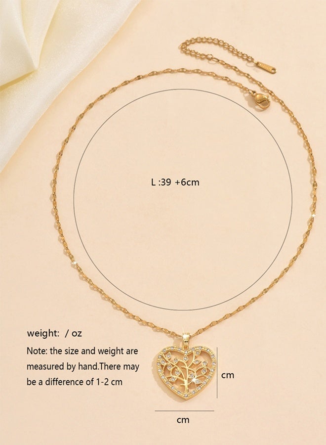 DAEVO Gold Plated Heart Tree of Life Zircon Pendant Necklace for Women - Image 4