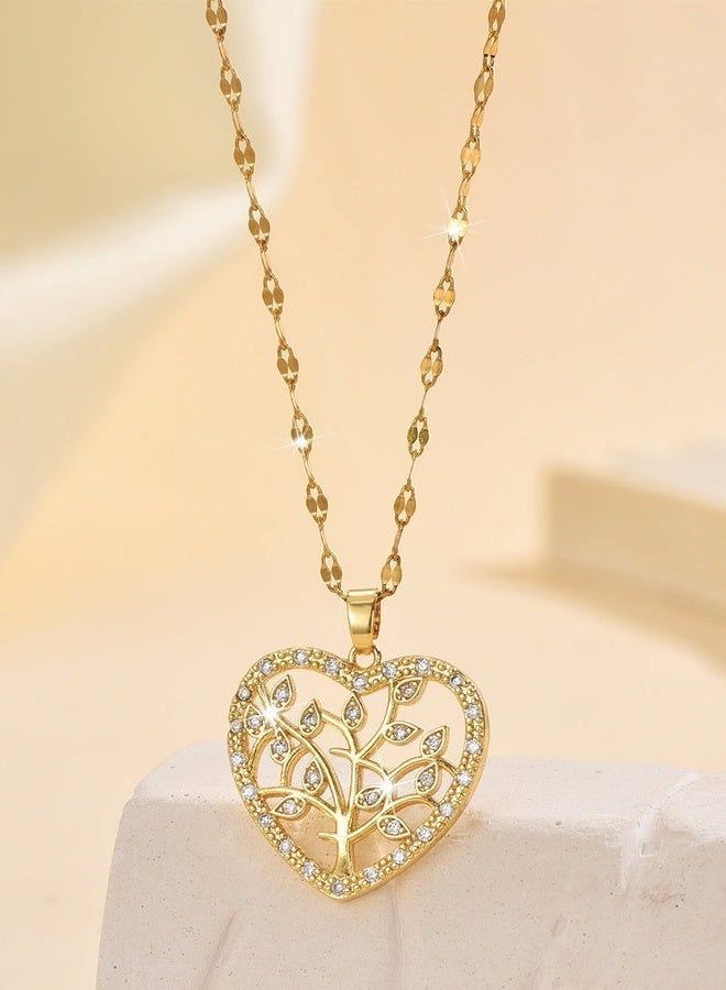 DAEVO Gold Plated Heart Tree of Life Zircon Pendant Necklace for Women - Image 5