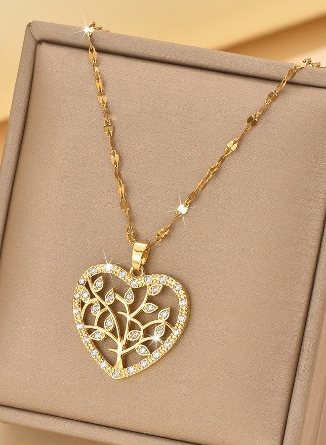 DAEVO Gold Plated Heart Tree of Life Zircon Pendant Necklace for Women - Image 3