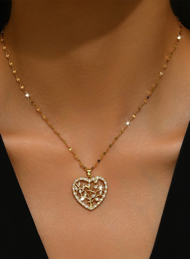 DAEVO Gold Plated Heart Tree of Life Zircon Pendant Necklace for Women - Image 1