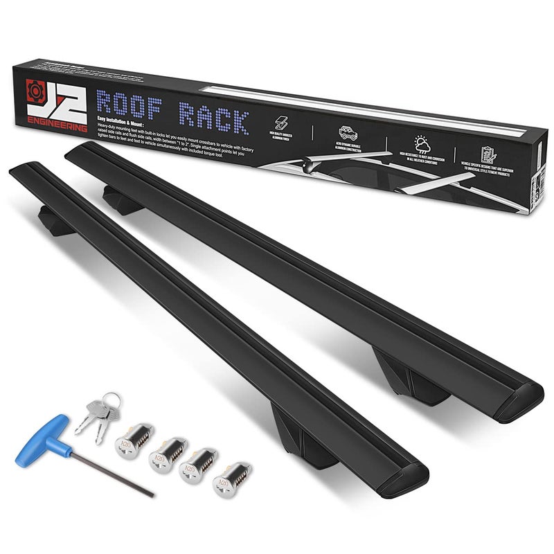 J2 Engineering J2RR120BK Pair of 49 Aluminum Roof Rack Cross Bars Cargo Luggage Carrier for Raised Rails with Angled Edges Universal 32 485 Adjustable Black