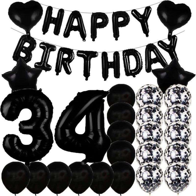 ZSNWGZ Sweet 34th Birthday Decorations Party SuppliesBlack Number 34 Balloons34th Foil Mylar Balloons Latex Balloon DecorationGreat 34th Birthday for GirlsWomenMen - Image 3