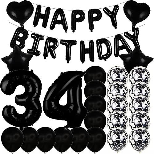 ZSNWGZ Sweet 34th Birthday Decorations Party SuppliesBlack Number 34 Balloons34th Foil Mylar Balloons Latex Balloon DecorationGreat 34th Birthday for GirlsWomenMen - Image 1
