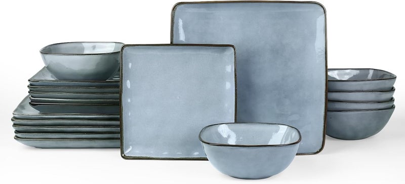 Famiware Ocean Square Plates and Bowls Set 18 Pieces Dinnerware Sets Dishes Set for 6 Microwave and Dishwasher Safe Scratch Resistant Blue - Image 1