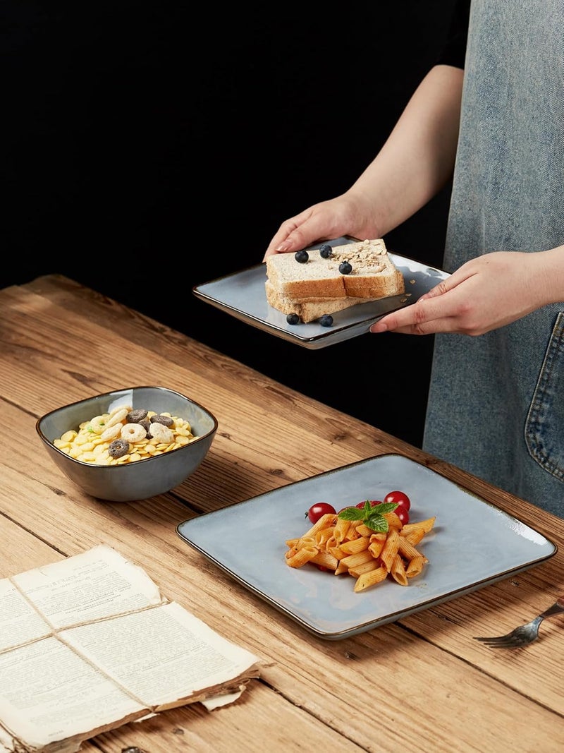 Famiware Ocean Square Plates and Bowls Set 18 Pieces Dinnerware Sets Dishes Set for 6 Microwave and Dishwasher Safe Scratch Resistant Blue - Image 3