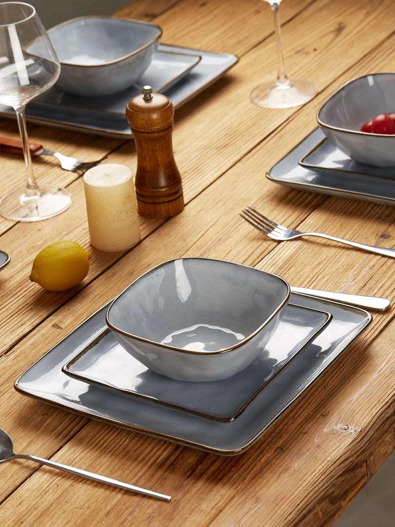 Famiware Ocean Square Plates and Bowls Set 18 Pieces Dinnerware Sets Dishes Set for 6 Microwave and Dishwasher Safe Scratch Resistant Blue - Image 4