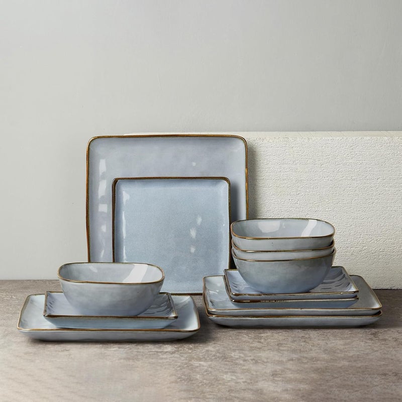 Famiware Ocean Square Plates and Bowls Set 18 Pieces Dinnerware Sets Dishes Set for 6 Microwave and Dishwasher Safe Scratch Resistant Blue - Image 2