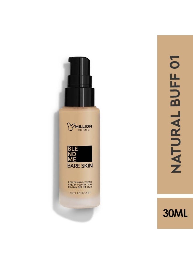 Million Colors Foundation for Face Makeup | Liquid Foundation for Oily and Dry Skin | Lightweight Matte Finish with SPF 20 | Waterproof Long-Lasting Makeup | All Skin Types | Natural Buff 01, 30ml - Image 2