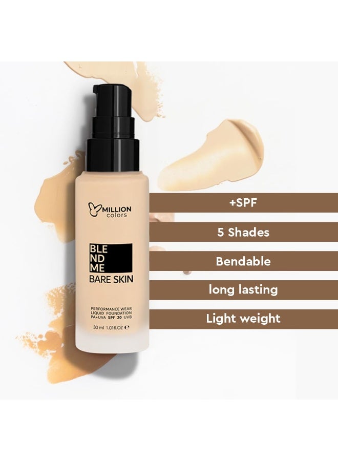 Million Colors Foundation for Face Makeup | Liquid Foundation for Oily and Dry Skin | Lightweight Matte Finish with SPF 20 | Waterproof Long-Lasting Makeup | All Skin Types | Natural Buff 01, 30ml - Image 1