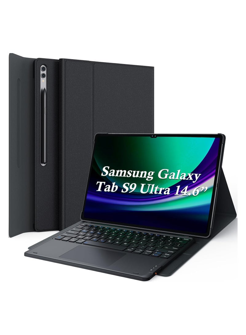 Galaxy Tab S9 Ultra Case with Keyboard Smart Touchpad Magnetic Detachable PC Case with S Pen Holder Black  - Image 1