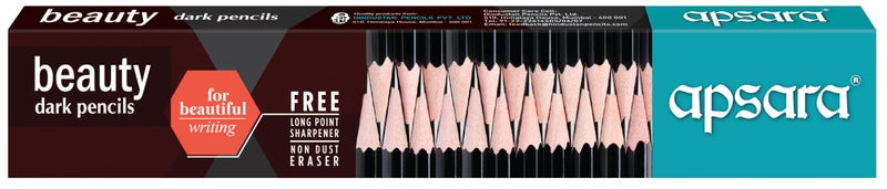 Apsara Beauty Pencils, Hexagonal Body for Strong Grip, Classic Black Design for Premium Look, Good Handwriting, Free Sharpener & Eraser, Non-toxic (Pack of 10 Pencils) - Image 1