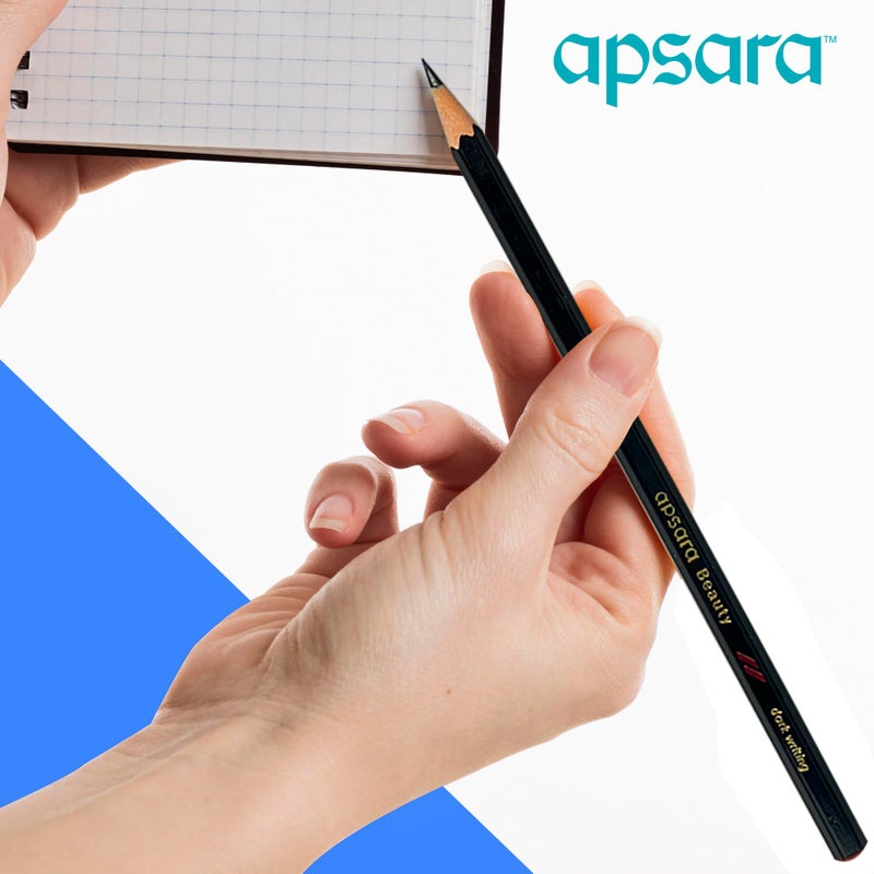 Apsara Beauty Pencils, Hexagonal Body for Strong Grip, Classic Black Design for Premium Look, Good Handwriting, Free Sharpener & Eraser, Non-toxic (Pack of 10 Pencils) - Image 2