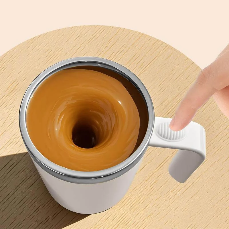 Hans Larsen white Hans Larsen CAFFE Auto-Stirring Coffee Mug – 400 ml Stainless Steel Inner Wall, Durable Outer Shell, One-Button Self-Stirring Travel Mug with Included AAA Batteries (White)  | Best Price UAE