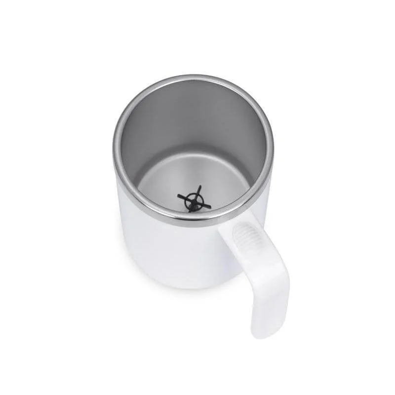 Hans Larsen white Hans Larsen CAFFE Auto-Stirring Coffee Mug – 400 ml Stainless Steel Inner Wall, Durable Outer Shell, One-Button Self-Stirring Travel Mug with Included AAA Batteries (White)  | Best Price UAE