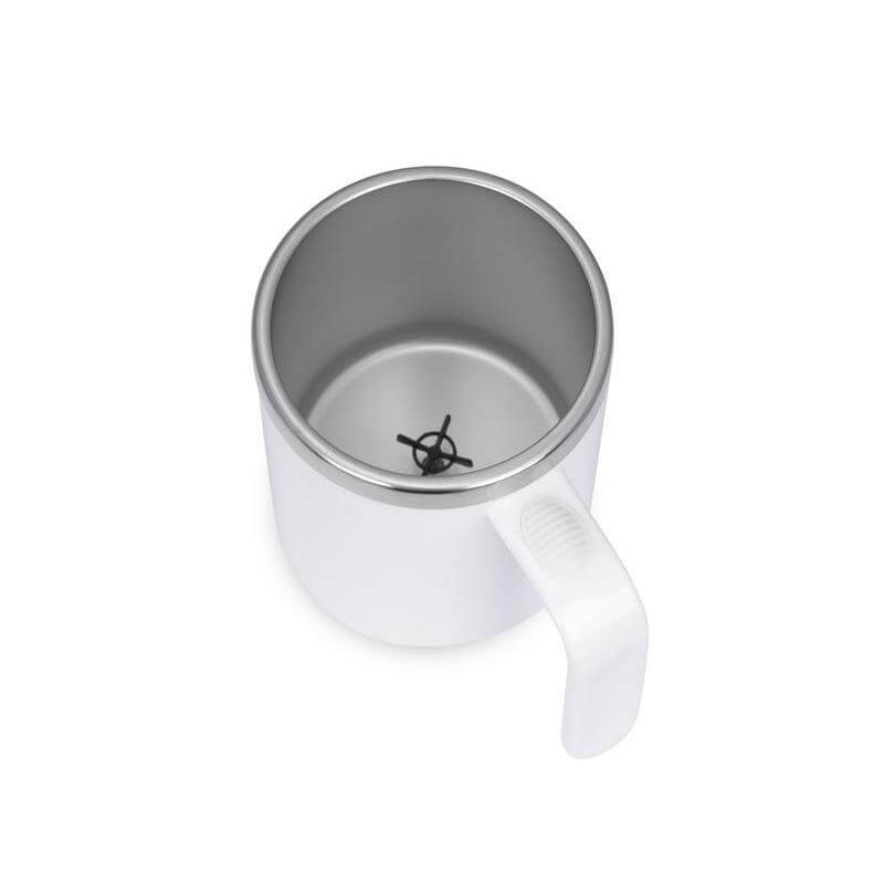 Hans Larsen CAFFE Auto-Stirring Coffee Mug – 400 ml Stainless Steel Inner Wall, Durable Outer Shell, One-Button Self-Stirring Travel Mug with Included AAA Batteries (White) - Image 5