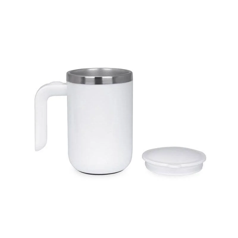 Hans Larsen white Hans Larsen CAFFE Auto-Stirring Coffee Mug – 400 ml Stainless Steel Inner Wall, Durable Outer Shell, One-Button Self-Stirring Travel Mug with Included AAA Batteries (White)  | Best Price UAE