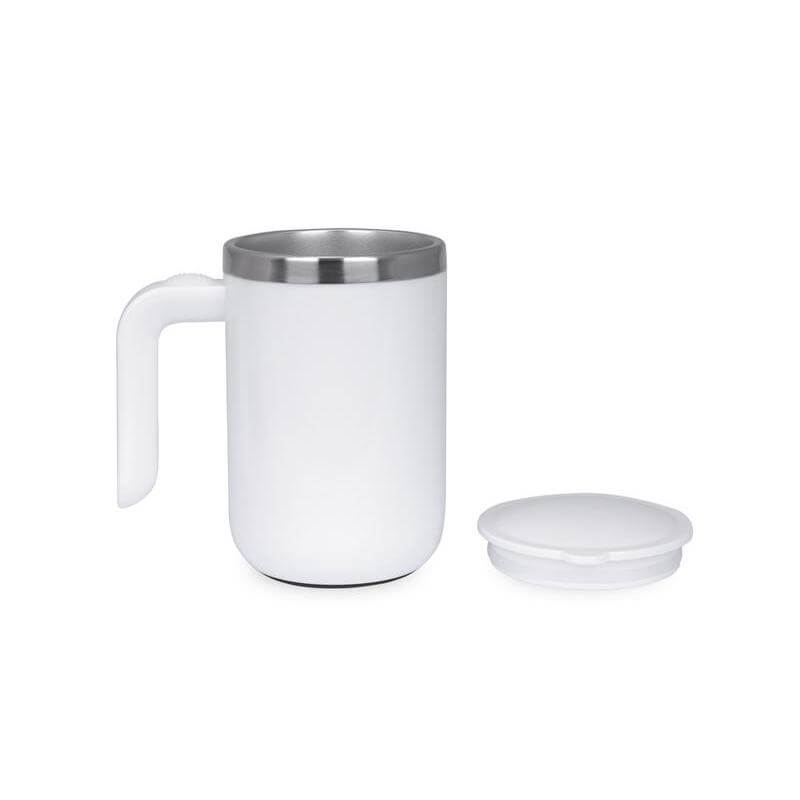 Hans Larsen CAFFE Auto-Stirring Coffee Mug – 400 ml Stainless Steel Inner Wall, Durable Outer Shell, One-Button Self-Stirring Travel Mug with Included AAA Batteries (White) - Image 3