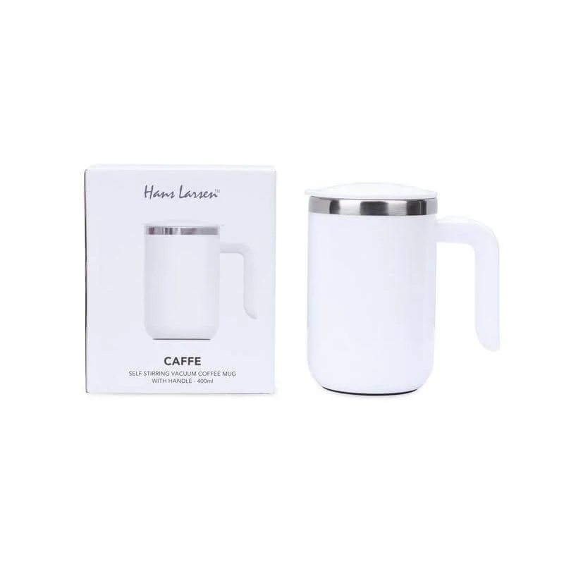 Hans Larsen white Hans Larsen CAFFE Auto-Stirring Coffee Mug – 400 ml Stainless Steel Inner Wall, Durable Outer Shell, One-Button Self-Stirring Travel Mug with Included AAA Batteries (White)  | Best Price UAE