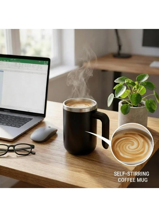 هانز لارسن Hans Larsen CAFFE Auto-Stirring Coffee Mug – 400 ml Stainless Steel Inner Wall, Durable Outer Shell, One-Button Self-Stirring Travel Mug with Included AAA Batteries (White)