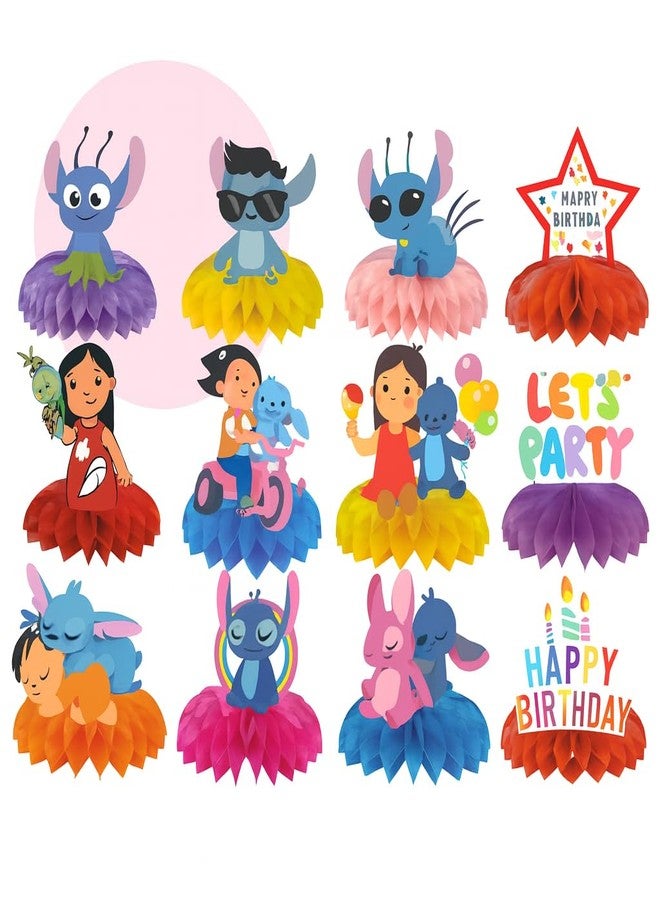 BOGAZNET 12PCS Cute Cartoon Alien Party Table Centerpieces - 3D Colorful Honeycomb Decorations for Kids Birthday Baby Shower and Theme Parties - Image 2
