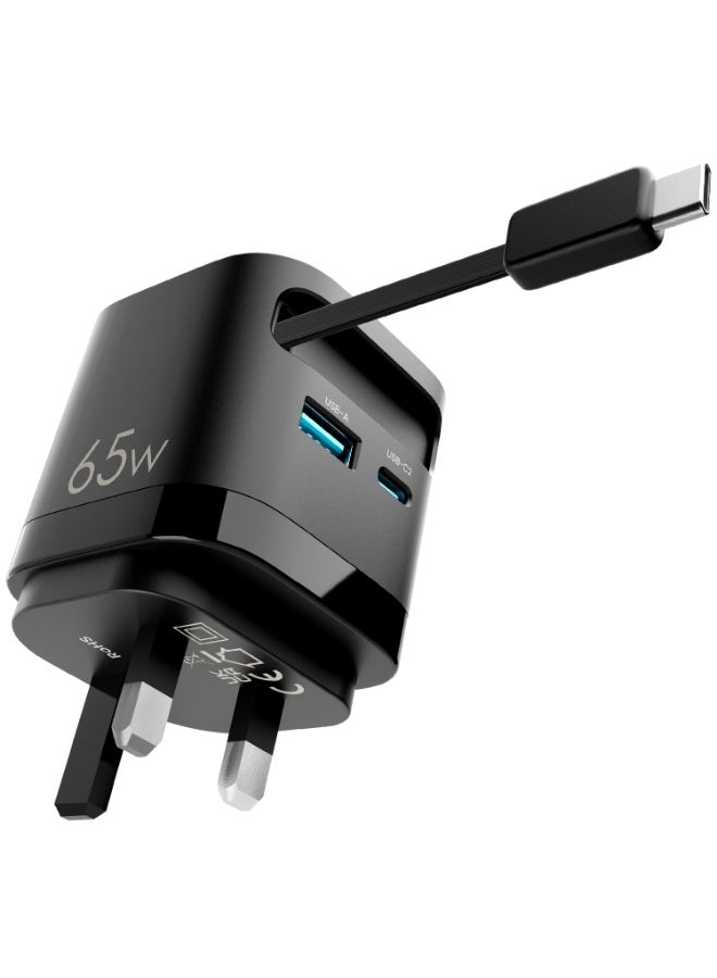 اكساستون شاحن XASTON VoltPro 65W GaN قابل للسحب مغناطيسي 3 منافذ GaN، متوافق مع MacBook Air وHP وLenovo وDell وiPad وiPhone 17/16/15/14 Pro Max وSamsung S25 وS24 وS23 - Image 1