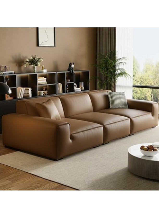 Poppins Home - Extra Long Genuine Leather Modern Sofa Seats 5 100cm Wide Deep Pine Frame, 320.04 x 100.076 x 74.93 cm White - Image 1