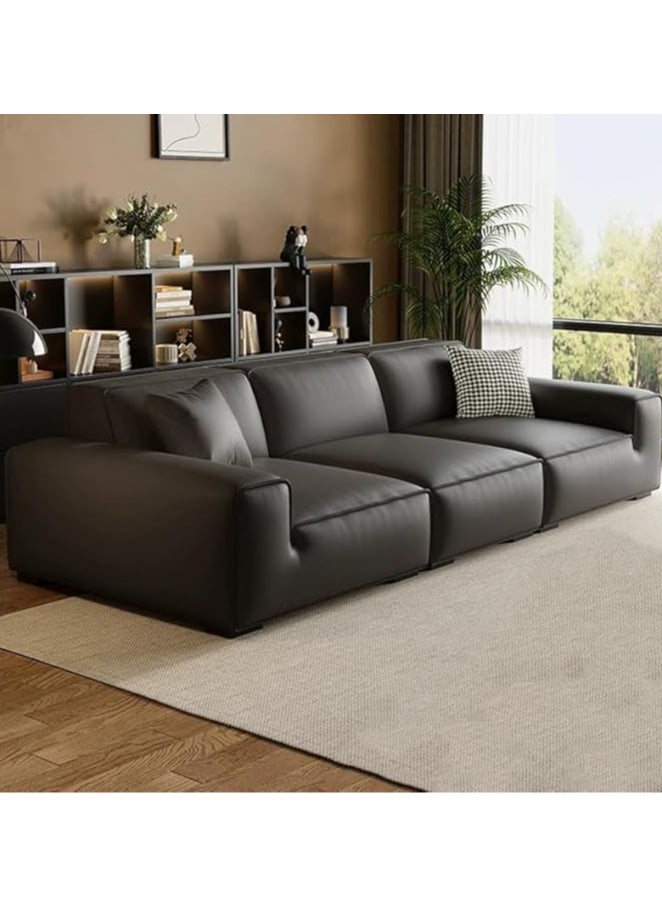Poppins Home - Extra Long Genuine Leather Modern Sofa Seats 5 100cm Wide Deep Pine Frame, 320.04 x 100.076 x 74.93 cm White - Image 1