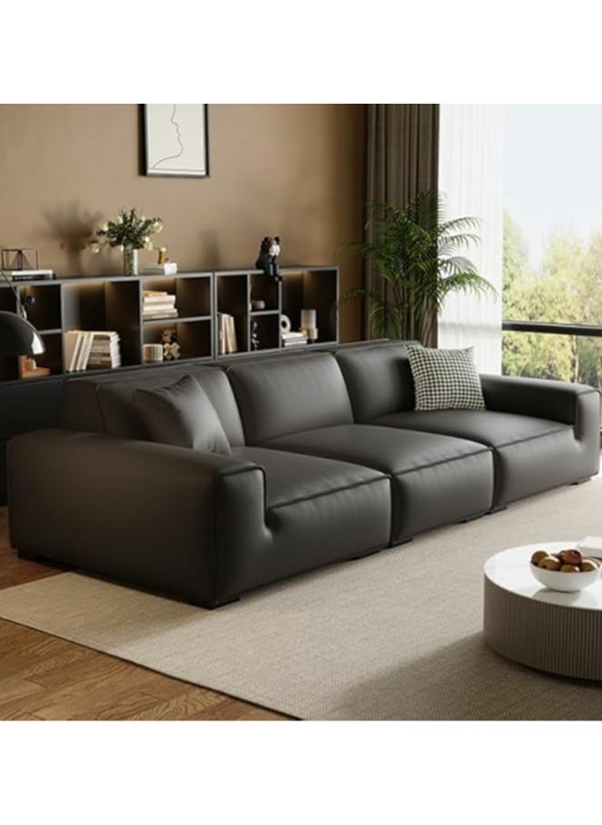 Poppins Home - Extra Long Genuine Leather Modern Sofa Seats 5 100cm Wide Deep Pine Frame, 320.04 x 100.076 x 74.93 cm White - Image 1