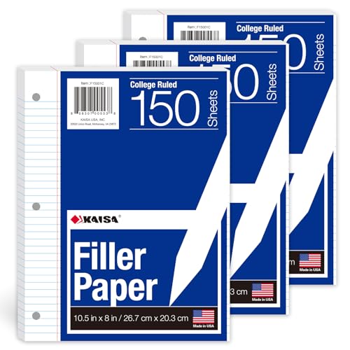 Kaisa3 Pack Notebook Paper College Ruled 3-Hole Punched Loose Leaf Paper 8x10.5 Lined Paper College Ruled Filler Paper for 3-Ring Binder Paper 150 Sheets/Pack (3 Pack-college) F15001C-3pk - Image 1