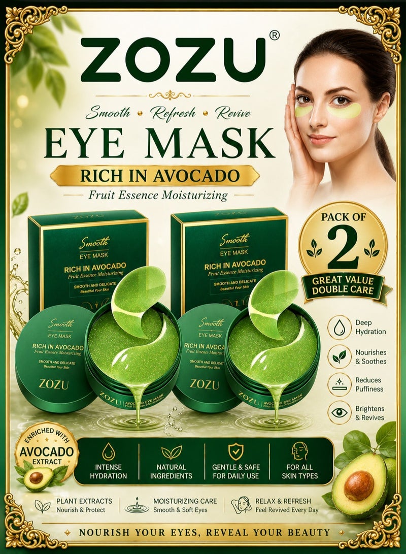 Zozu Pack Of 2 Smooth Eye Mask | Rich In Avocado | Fruit Essence Moisturizing Eye Patches For Dark Circles | Collagen Eye Bag Patches Removal Stickers | Hydrating Skincare | 30 Pairs X 2 - Image 1