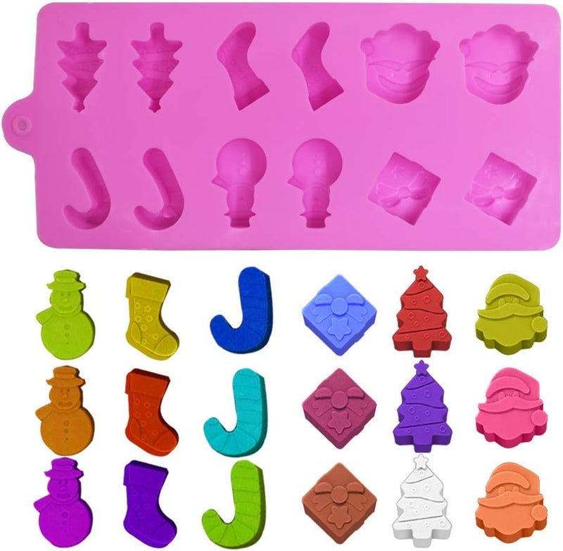 YuCool 3 Pack Christmas Silicone Chocolate and Candy Molds, Small Christmas Silicone Baking Molds - Red,Green,Pink - Image 2
