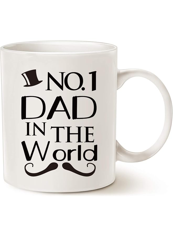 Funny Father's Day Coffee Mug, NO.1 Dad in the World Best Father Birthday Gifts for Husband, White 11 Oz Cup